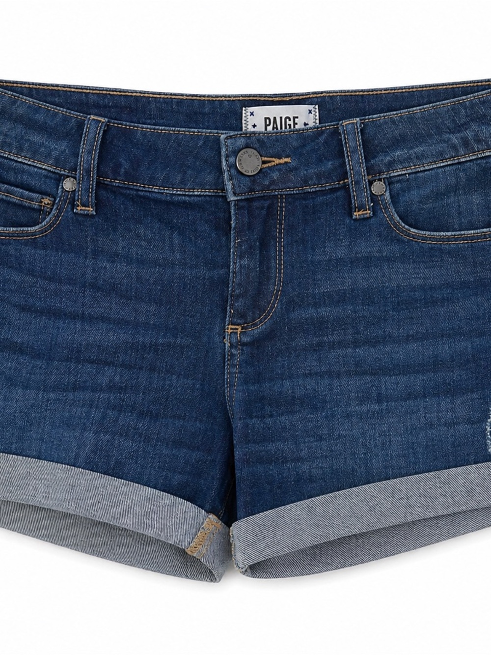 PAIGE Dark Blue Cuffed Denim Shorts